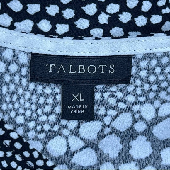 XL TALBOTS BLACK WHITE BLOUSE DOT PRINT LONG SLEEVE - Picture 9 of 10